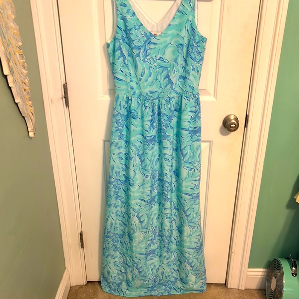 Blue and Green Sleeveless Maxi Dress